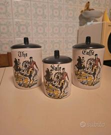 Set 3 barattoli cucina vintage country ceramica