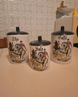 Set 3 barattoli cucina vintage country ceramica