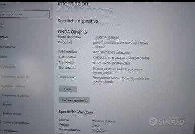 PC notebook portatile onda Oliver 15.6