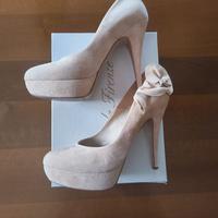 Scarpe con tacco camoscio color cipria