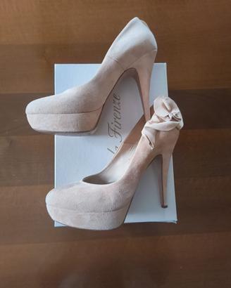 Scarpe con tacco camoscio color cipria