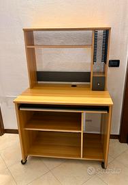 Scrivania Porta Computer in Legno con Ruote e Alz