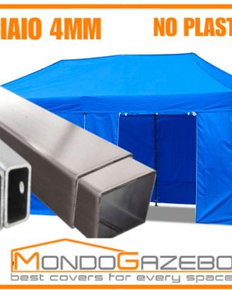 Gazebo 3x6 acciaio 4 cm mercatini impermeabile BLU