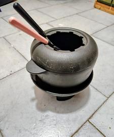 Set Completo Fonduta in Ghisa Nera Vintage