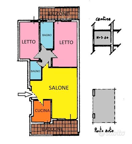 Trilocale doppi servizi cantina e p. auto