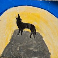 quadro lupo che ulula alla luna 25,5x28cm