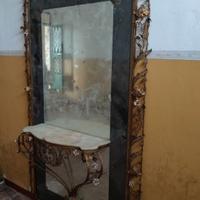 Specchiera vintage in ferro battuto e marmo 