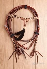 testiera western/equitazione in cuoio con redini 