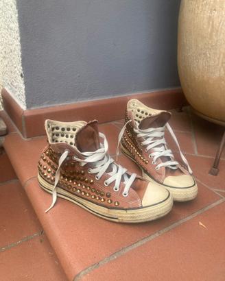 Calzatura Converse All star marrone c/borchie oro