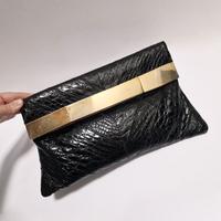Pochette Vintage in pelle coccodrillo nera e oro