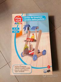 carrello pulizie giocattolo in legno