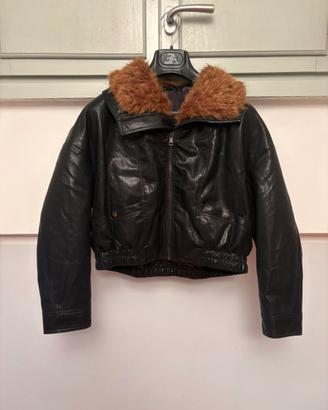 Giubbotto donna eco pelle bomber collo pelliccia