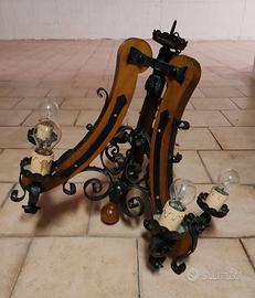 LAMPADARIO LEGNO E FERRO BATTUTO