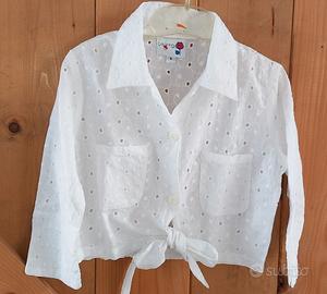 Camicetta bambina bianca in cotone pizzo sangallo 