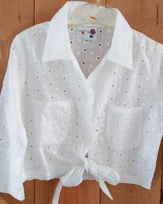 Camicetta bambina bianca in cotone pizzo sangallo 