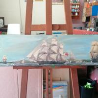 QUADRO 22 X 85 CM "VELIERI" - DECOUPAGE SU TELA