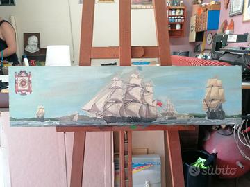 QUADRO 22 X 85 CM "VELIERI" - DECOUPAGE SU TELA