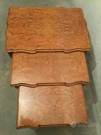 Tris di tavolini in radica di noce