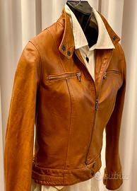 Sem Vaccaro, chiodo in vera pelle color cuoio