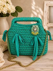 Borsa all’uncinetto handmade acquamarina e lurex