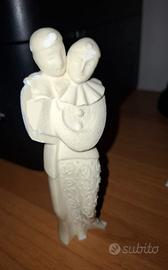 Statuetta pietra bianca vintage 2 pierrot amanti