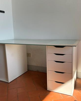 Scrivania in vetro con cassettiera 148x73x71 cm