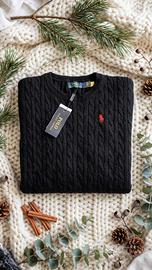 Maglione Polo Ralph Lauren Nero a trecce-Taglia L