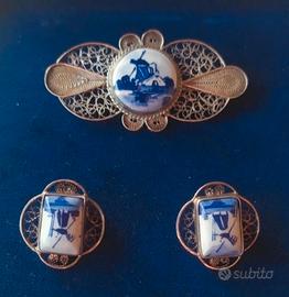 parure vintage in filigrana d'argento e cer. Delft