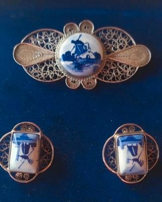 parure vintage in filigrana d'argento e cer. Delft