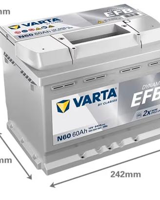 batteria auto Varta EFB N60, 60ah, 640A