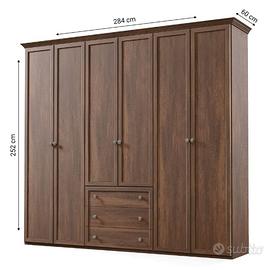 ARMADIO 6 ANTE, 5 CASSETTI COLOR NOCE 300 €