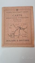 Antica Carta Turistica TCI 1928 Bolzano e dintorni