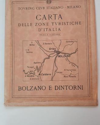 Antica Carta Turistica TCI 1928 Bolzano e dintorni