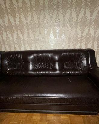 Divano letto in pelle marrone