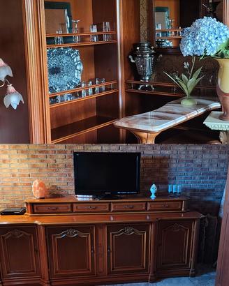 Mobile bar angolare + credenza buffet in legno 