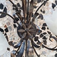 Lampadario artigianale ferro battuto vetro murano