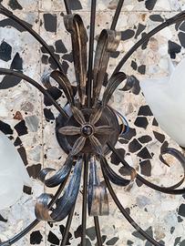 Lampadario artigianale ferro battuto vetro murano