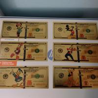 Disney - 6 banconote dorate: Pluto, Paperino, Topo