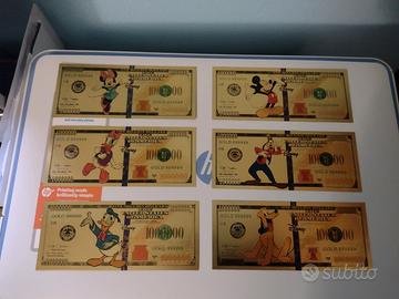 Disney - 6 banconote dorate: Pluto, Paperino, Topo