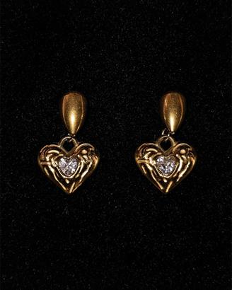 Orecchini Cuore Dorati Zirconi Acciaio Inox