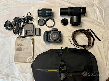 Sony A100 Reflex, 18-70mm e 75-300mm con borsa.