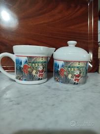 Set natalizio lattiera e zuccheriera in ceramica 