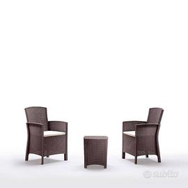 Set relax in polyrattan marrone con due poltrone e