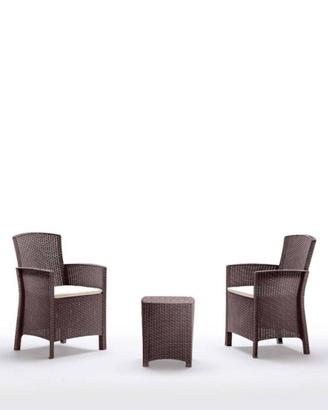Set relax in polyrattan marrone con due poltrone e