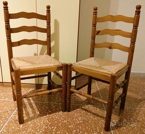 2 sedie rustiche in legno massello con paglia