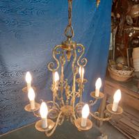Grande Lampadario In Bronzo Anni 50 Putto Amorino 