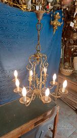 Grande Lampadario In Bronzo Anni 50 Putto Amorino 