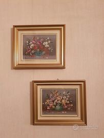 Coppia Quadretti Fiori 35x30 cm Cornice Oro
