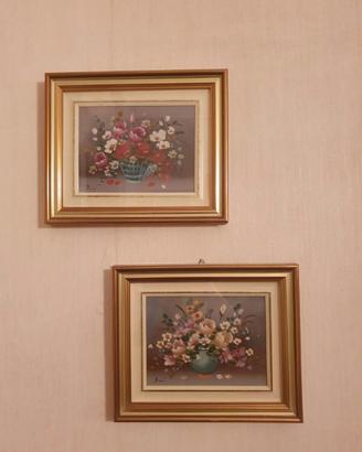 Coppia Quadretti Fiori 35x30 cm Cornice Oro