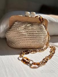 Borsa clic clac legno, beige, handmade